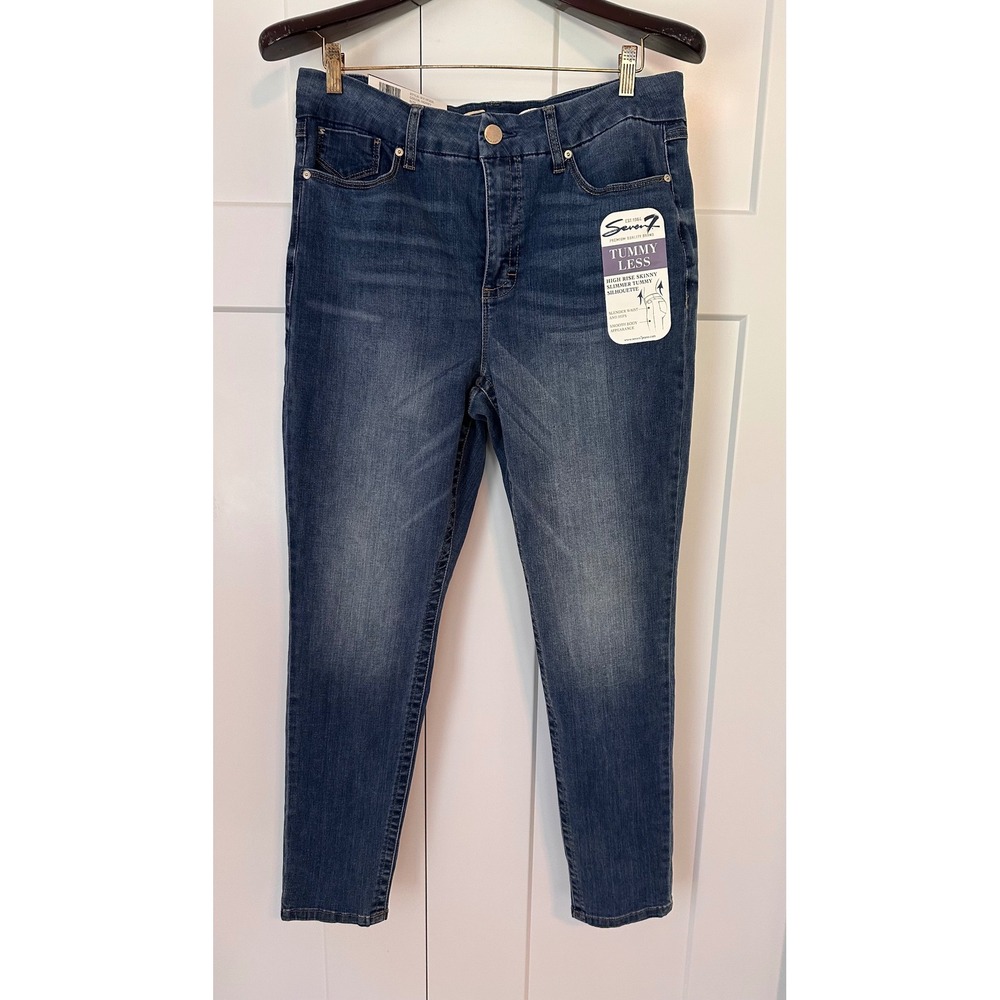 Seven7 Tummy Less High Rise Skinny Jeans Sunnyside Wash Blue Denim Womens 16 NEW